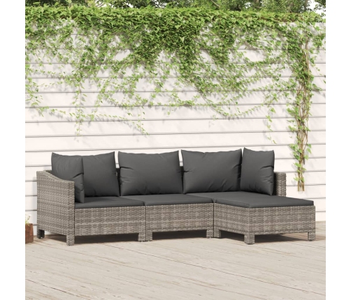 Set de muebles de jardín 4 pzas y cojines ratán sintético gris