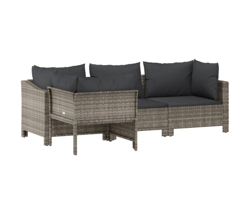 Set de muebles de jardín 4 pzas y cojines ratán sintético gris