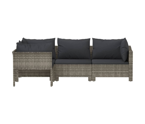 Set de muebles de jardín 4 pzas y cojines ratán sintético gris