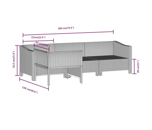 Set de muebles de jardín 4 pzas y cojines ratán sintético gris