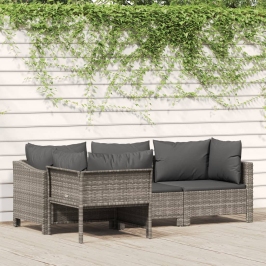 Set de muebles de jardín 4 pzas y cojines ratán sintético gris