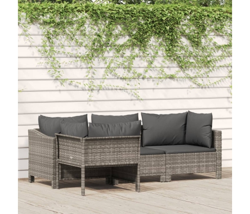 Set de muebles de jardín 4 pzas y cojines ratán sintético gris