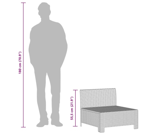 Set de muebles de jardín 2 pzas cojines ratán sintético gris