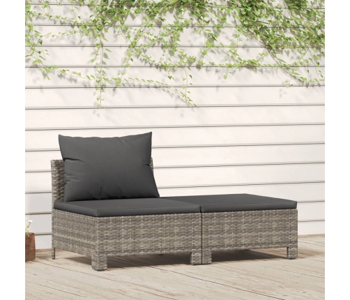 Set de muebles de jardín 2 pzas cojines ratán sintético gris