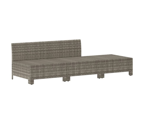 Set de muebles de jardín 3 pzas y cojines ratán sintético gris