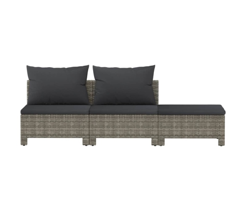 Set de muebles de jardín 3 pzas y cojines ratán sintético gris