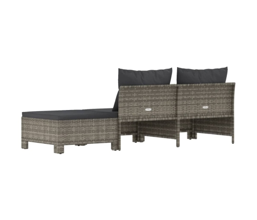 Set de muebles de jardín 3 pzas y cojines ratán sintético gris