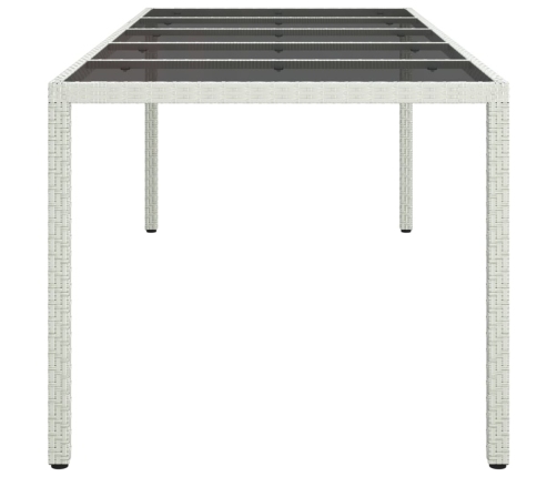 vidaXL Mesa jardín vidrio templado ratán sintético blanco 250x100x75cm