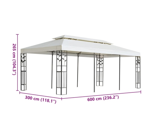 Cenador con doble techo acero blanco 6x3 m