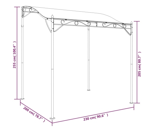 Toldo acero y tela color crema 2x2,3 m 180 g/m²