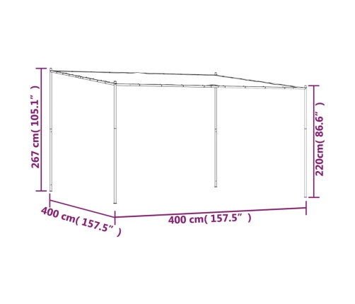 Cenador acero y tela gris antracita 4x4 m 180 g/m²