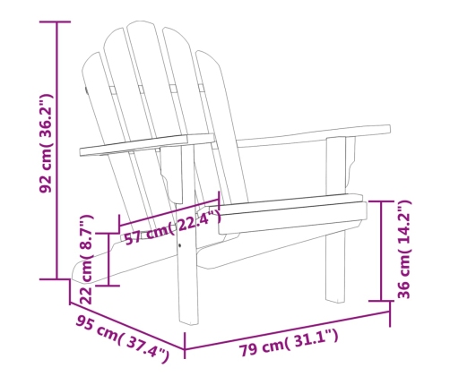 Sillas jardín 2 uds Adirondack madera maciza teca 77x91x95 cm