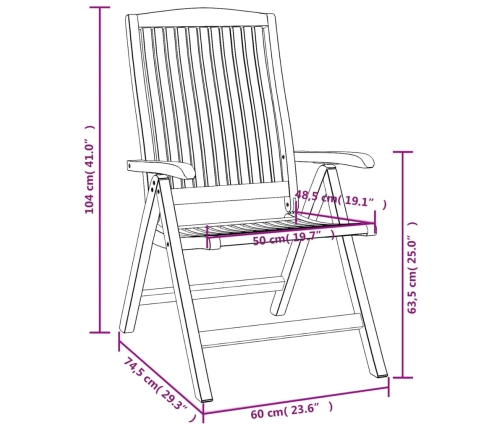 Sillas de jardín reclinables 6 unidades madera maciza de teca