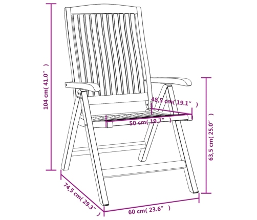 vidaXL Sillas de jardín reclinables 8 unidades madera maciza de teca