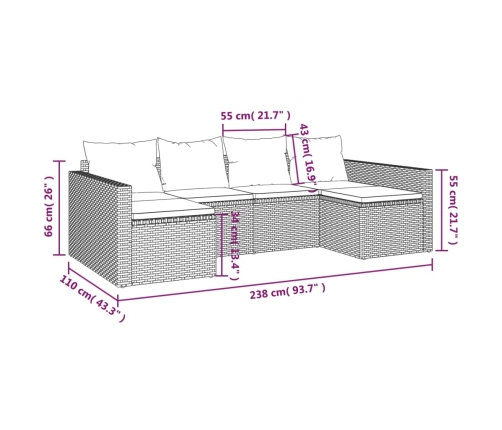 Set muebles de jardín 2 piezas y cojines ratán sintético marrón