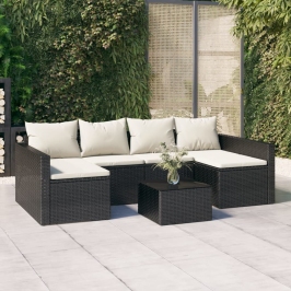 Set de muebles de jardín 2 pzas y cojines ratán sintético negro
