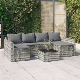 Set de muebles de jardín 2 pzas cojines ratán sintético gris