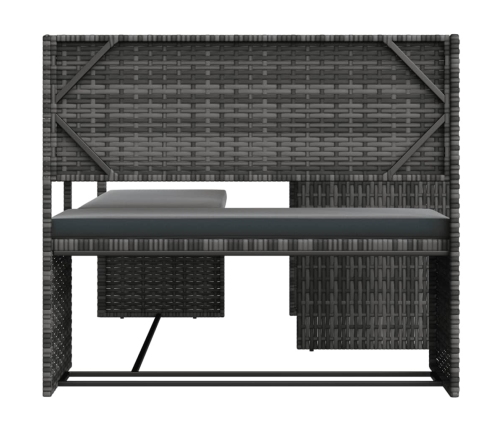 Sofá de jardín en forma de L con mesa y cojines ratán PE gris
