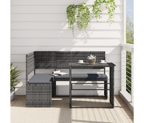 Sofá de jardín en forma de L con mesa y cojines ratán PE gris