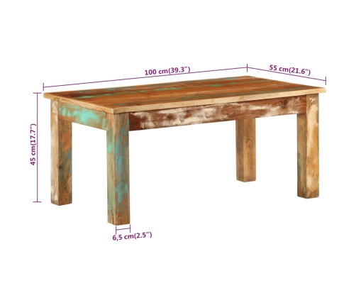 Mesa de centro madera maciza reciclada 100x55x45 cm