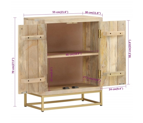 Aparador con 2 puertas madera maciza de mango 55x30x70 cm