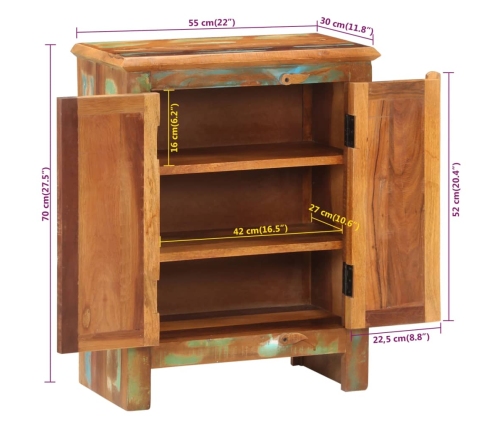 Aparador con 2 puertas de madera maciza reciclada 55x30x70 cm