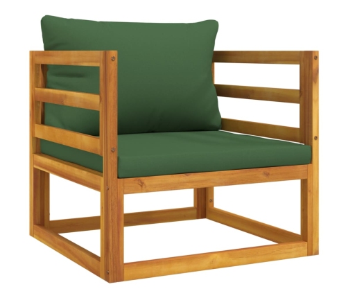 Sillón de jardín madera maciza acacia con cojines verde