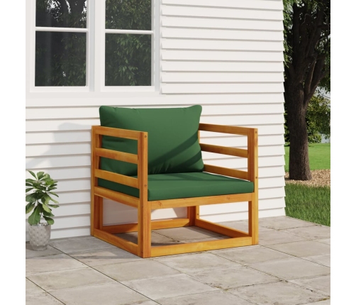 Sillón de jardín madera maciza acacia con cojines verde