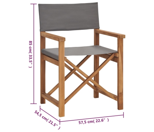 vidaXL Sillas de director plegables 2 unidades madera maciza teca gris