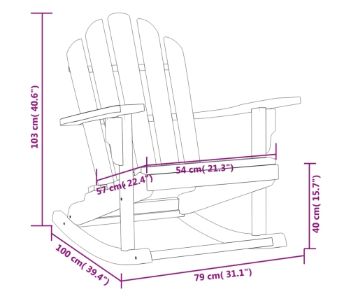 Silla mecedora de jardín Adirondack madera de teca 79x100x103cm