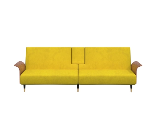 Sofá cama con portavasos terciopelo amarillo