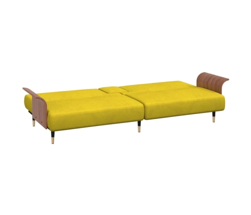 Sofá cama con portavasos terciopelo amarillo