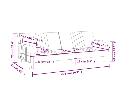 vidaXL Sofá cama con reposabrazos terciopelo gris oscuro