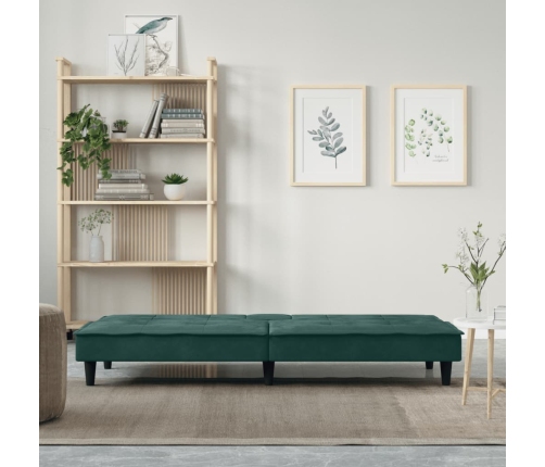 vidaXL Sofá cama con portavasos terciopelo verde oscuro