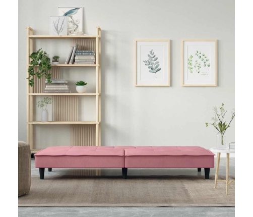 Sofá cama con portavasos terciopelo rosa