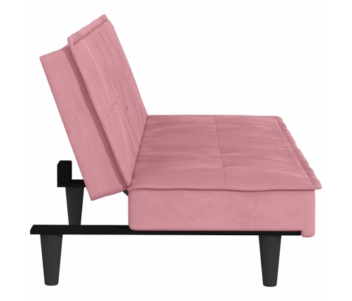 Sofá cama con portavasos terciopelo rosa