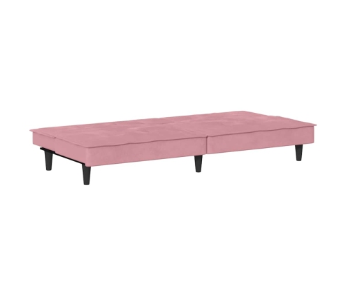 Sofá cama con portavasos terciopelo rosa