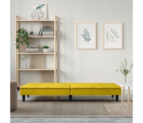 Sofá cama con portavasos terciopelo amarillo