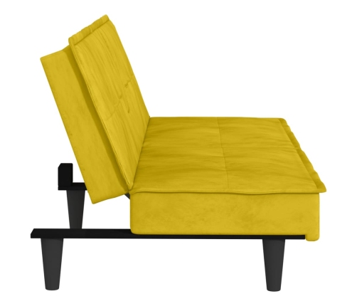 Sofá cama con portavasos terciopelo amarillo