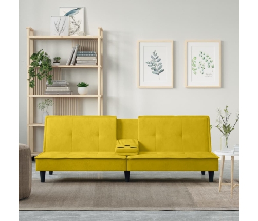 Sofá cama con portavasos terciopelo amarillo