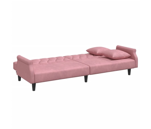 Sofá cama con reposabrazos terciopelo rosa