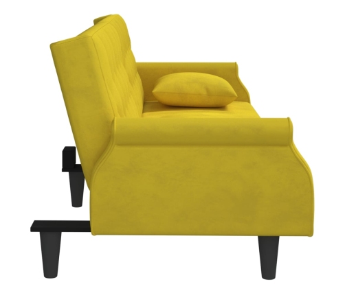 Sofá cama con reposabrazos terciopelo amarillo