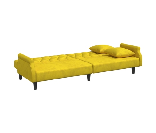 Sofá cama con reposabrazos terciopelo amarillo