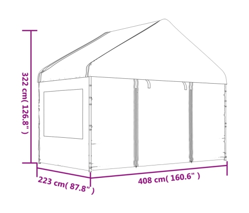 Cenador con techo polietileno blanco 4,08x2,23x3,22 m