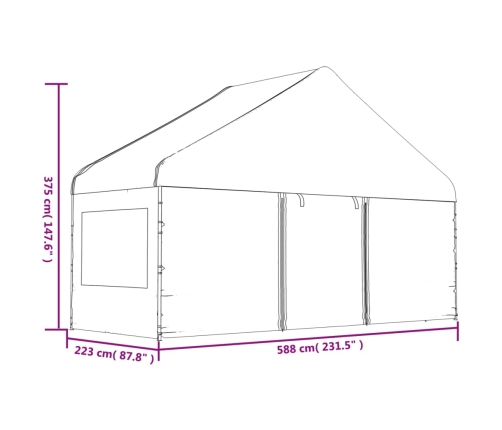 Cenador con techo polietileno blanco 5,88x2,23x3,75 m