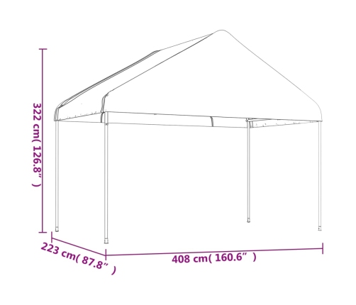 Cenador con techo polietileno blanco 4,08x2,23x3,22 m