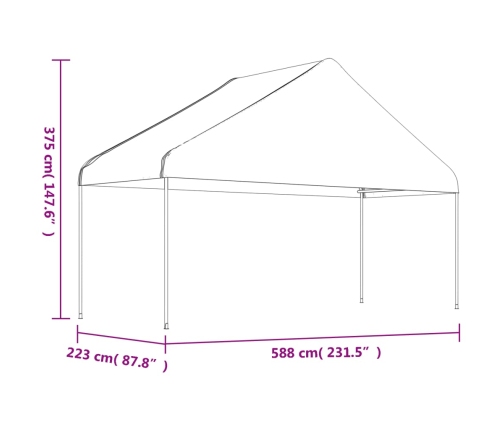 Cenador con techo polietileno blanco 5,88x2,23x3,75 m