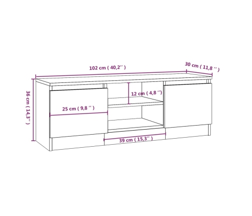 Mueble de TV con puerta blanco 102x30x36 cm