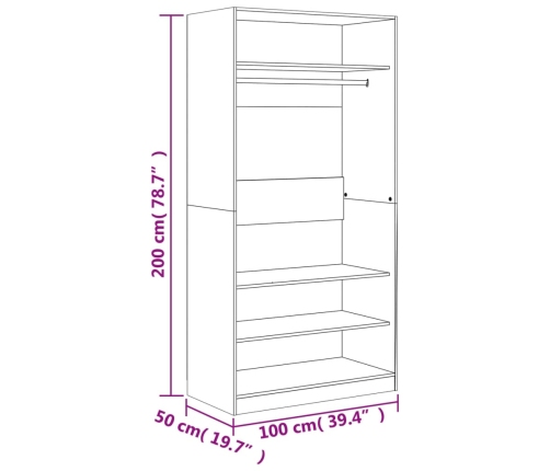 Armario madera contrachapada color roble ahumado 100x50x200 cm