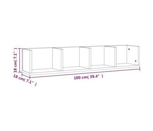 Estante de pared para CD madera color roble ahumado 100x18x18cm